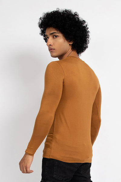 Brown Full Sleeve V-Neck T-Shirt