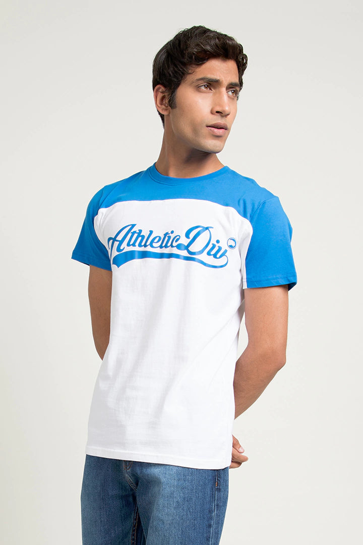 White Paneled Scripted T-Shirt