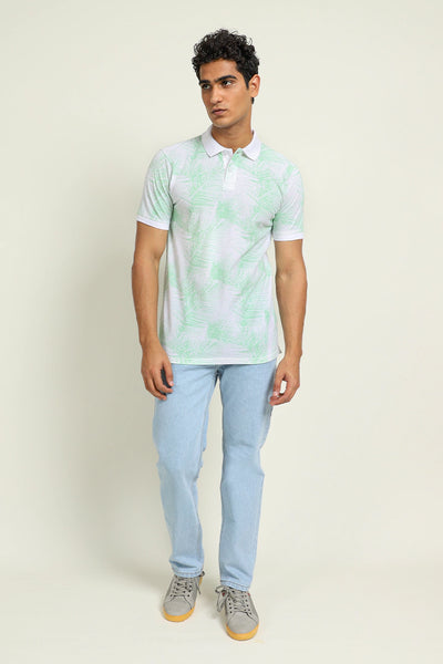 Mint Green Tropical Printed Polo