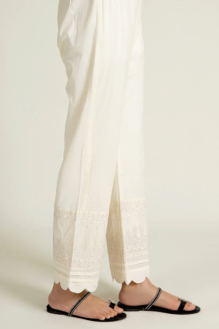 Cream White Embroidered Trousers