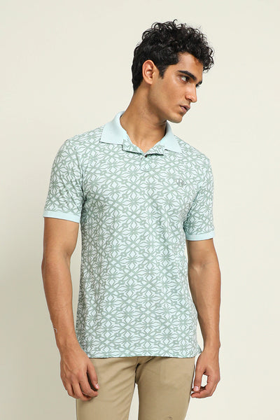 Mint Green Printed Polo