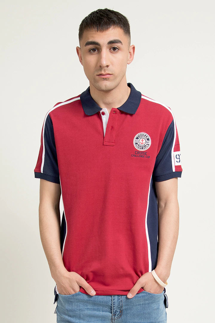 Red Color Block Polo