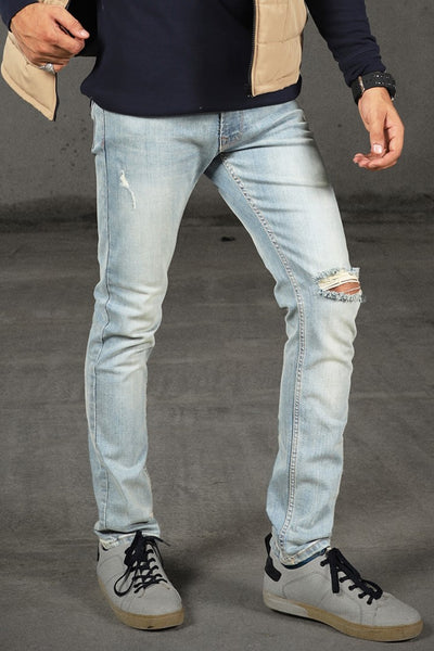 Light Blue Slim Fit Ripped Jeans