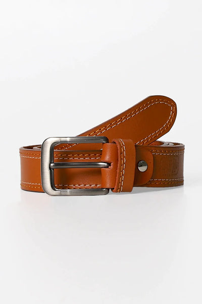 Camel Contrast Stitch Leather Belt
