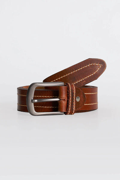 Brown Double Stitch Leather Belt