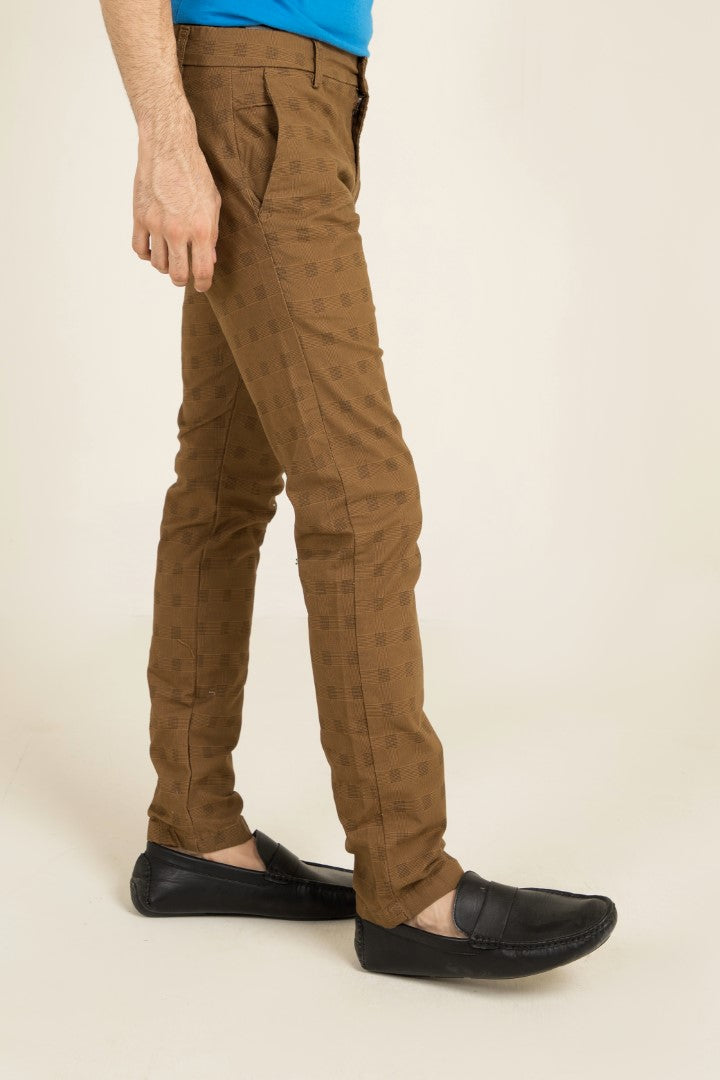 Brown Chino Pants With Checkered Pattern