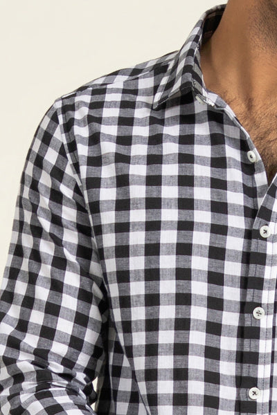 Black Checkered Pocket Style Casual Shirt