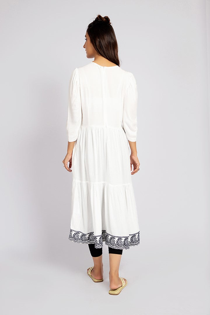 Embroidered White Long Dress