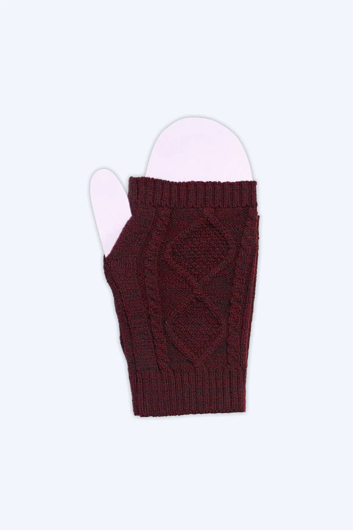 Maroon Cable Knit Gloves