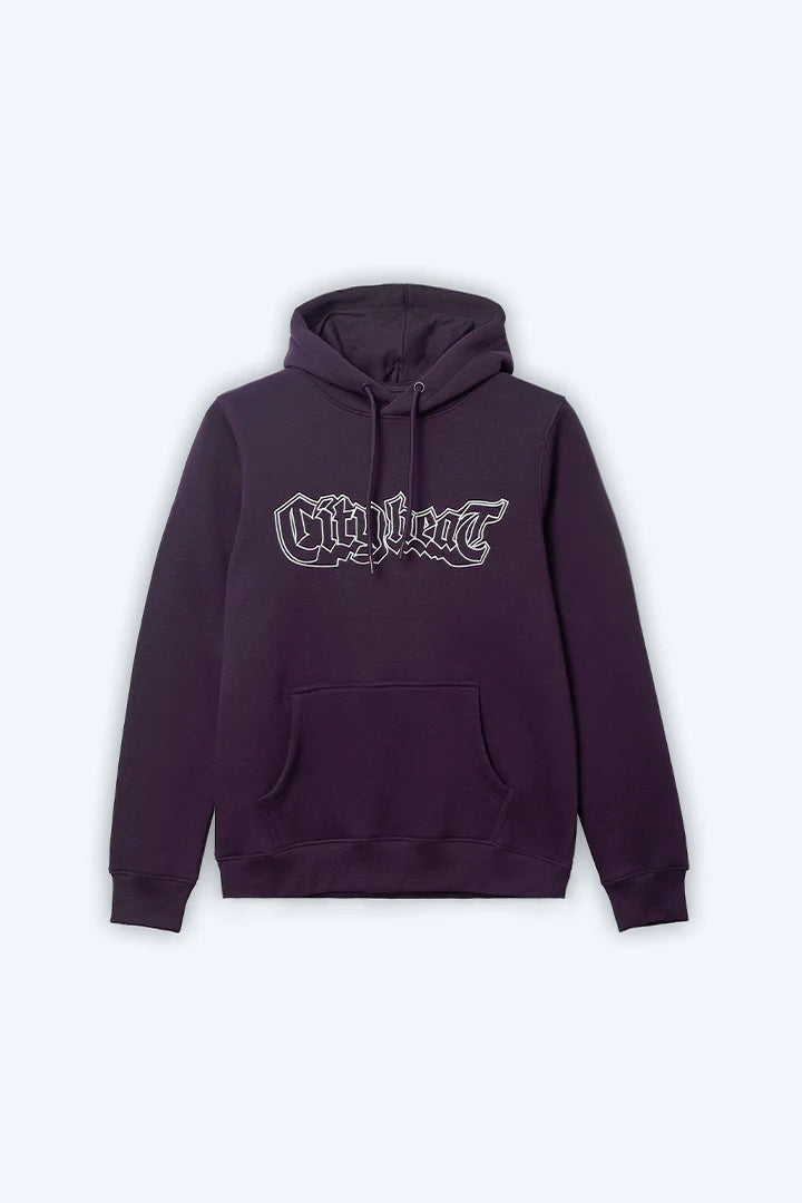 Purple Embroidered Pullover Hoodie