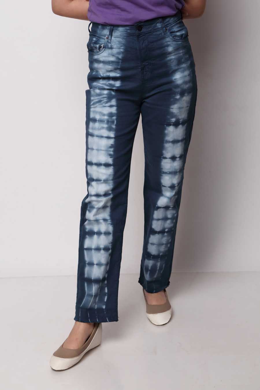 Tie & Dye High Rise Straight Fit Navy Jeans