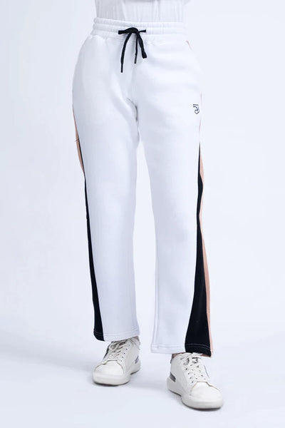 White Contrast Panel Knitted Trousers