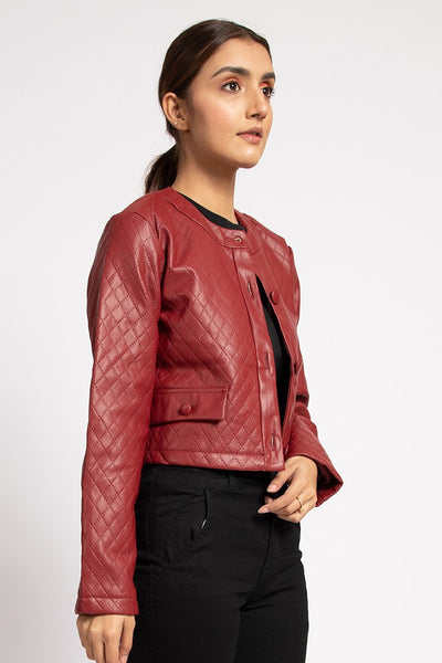 Maroon Faux Leather Jacket