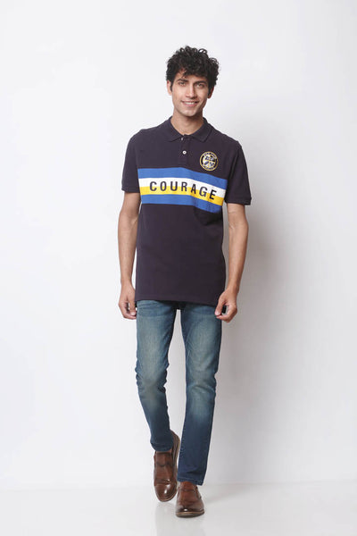 Navy Blue Scripted Polo