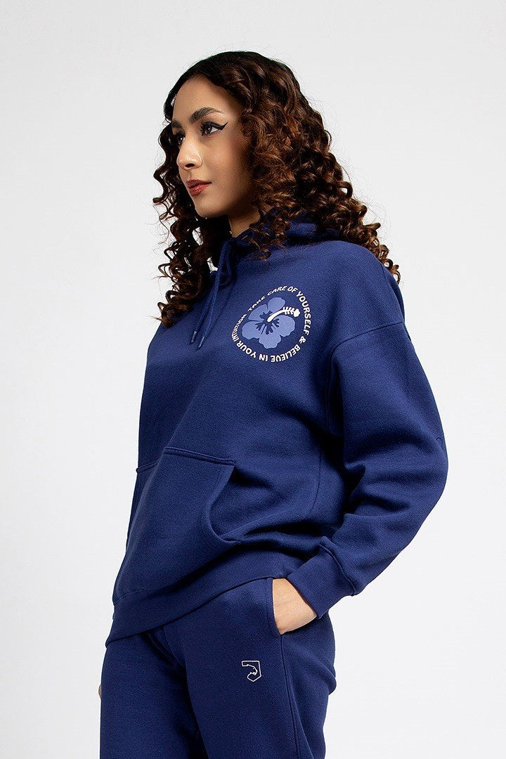 Blue Graphic Oversized Pullover Hoodie