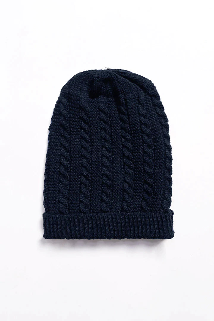 Navy Cable Knit Beanie